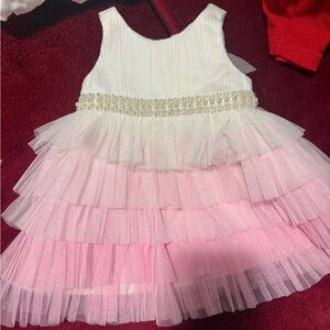 White and Pink Tiered Tulle Dress